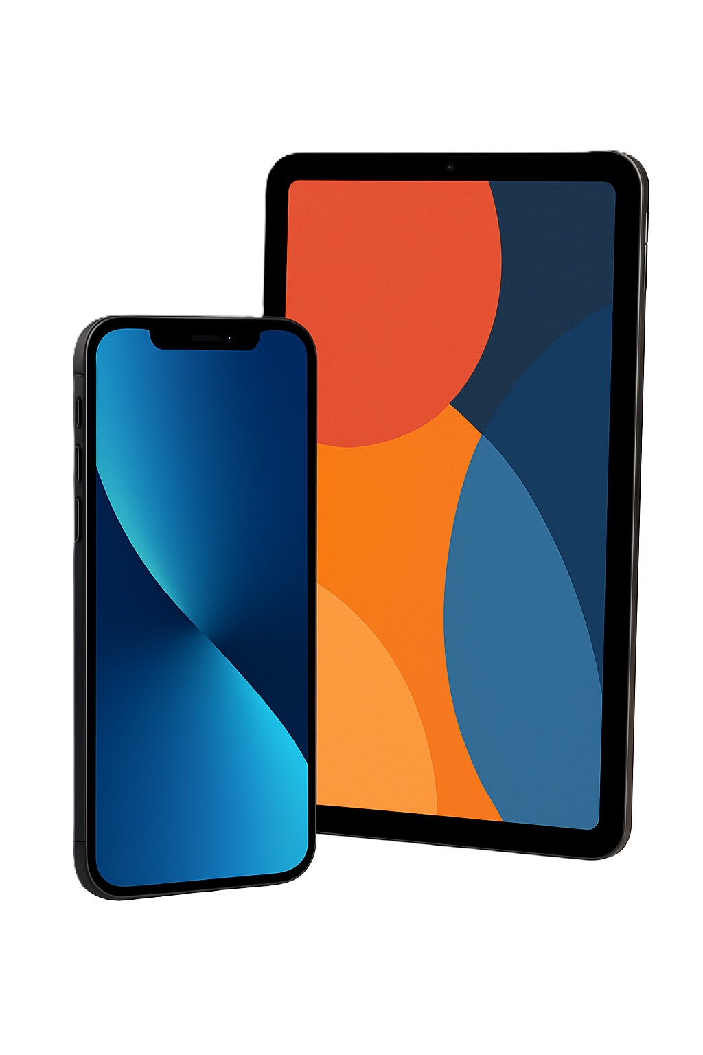 Smartphone and tablet displayed together, showcasing their sleek designs, high-definition screens, and cutting-edge features. Ideal for tech enthusiasts looking for modern devices. / هاتف ذكي وجهاز لوحي معروضان معًا، يظهران تصاميمهما الأنيقة، شاشاتهما عالية الدقة، وميزاتهما المتطورة. مثالي لعشاق التكنولوجيا الذين يبحثون عن أجهزة حديثة.
